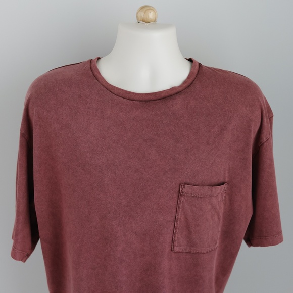 Men's Oversized Acid Washed Pocket Tee Shirt Brick Red NWOT - Picture 4 of 4